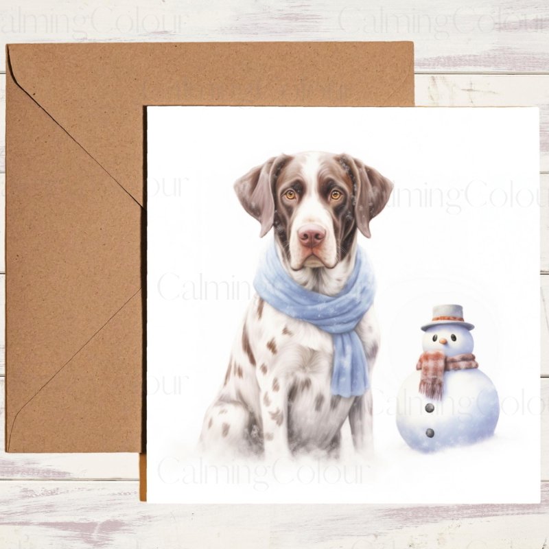German Pointer with Little Snowman | Christmas Card | Christmas Card