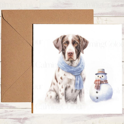 German Pointer with Little Snowman | Christmas Card | Christmas Card