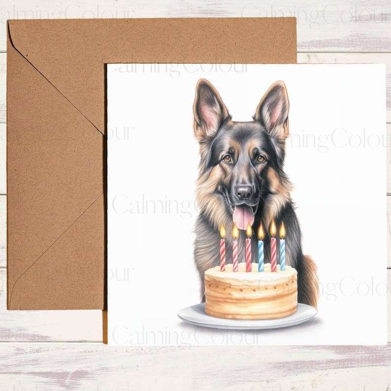 German Shepherd | Birthday Cake | Birthday Card | Calming Colour