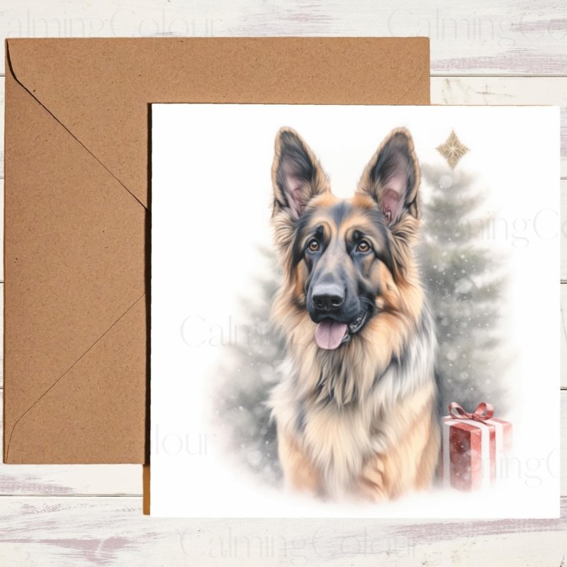 German Shepherd by Christmas Tree | Christmas Card | Christmas Card (Personalised)