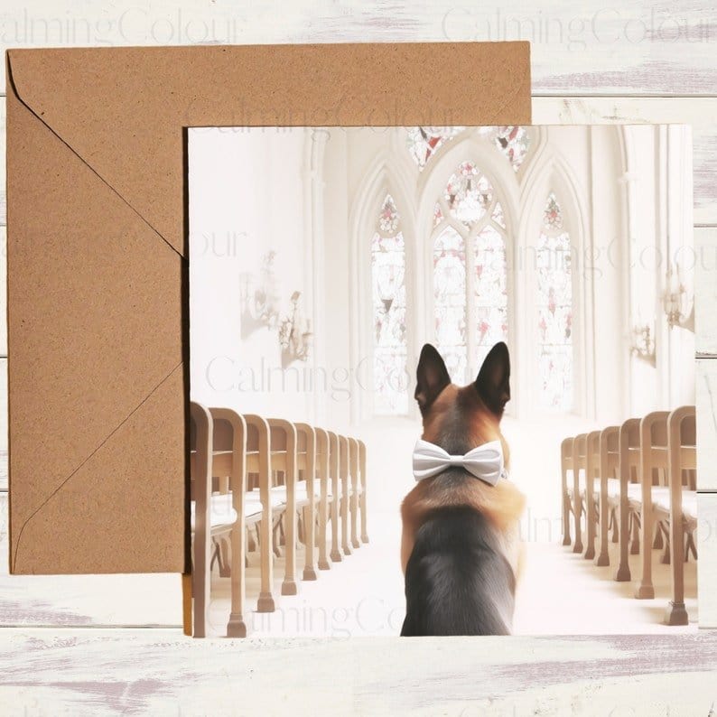 German Shepherd in Church | Dog Wedding Card | Calming Colour