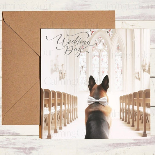 German Shepherd in Church | Dog Wedding Card | Calming Colour