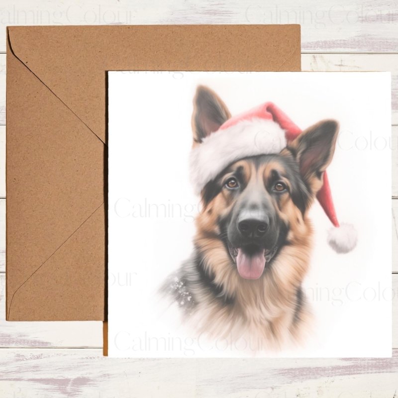 German Shepherd | Wearing Santa Hat Christmas Card | Christmas Card