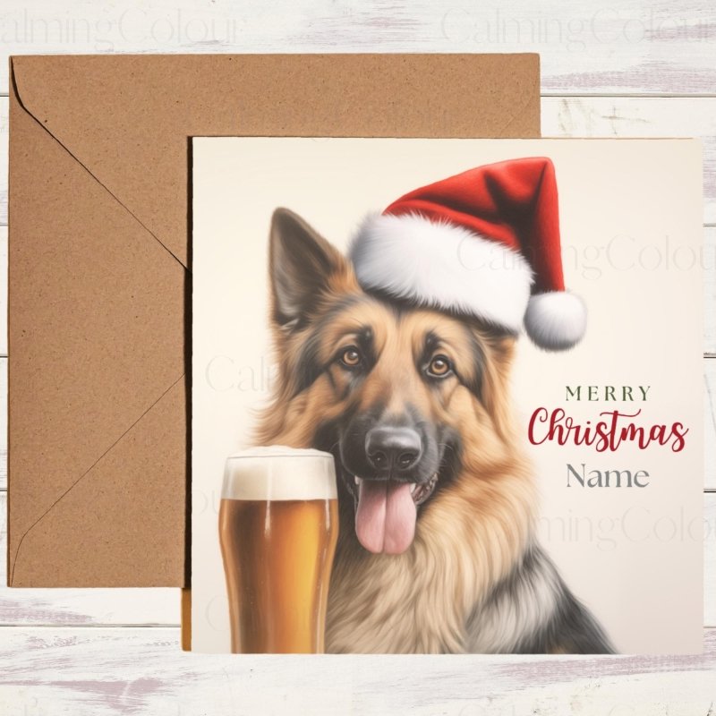 German Shepherd with Pint | Christmas Greeting Card | Christmas Card