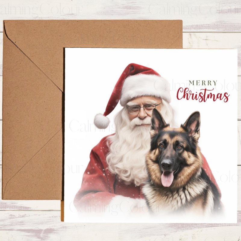 German Shepherd with Santa | Christmas Card | Christmas Card