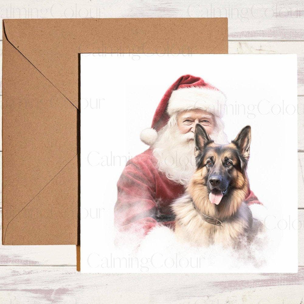 German Shepherd with Santa | Christmas Card | Calming Colour