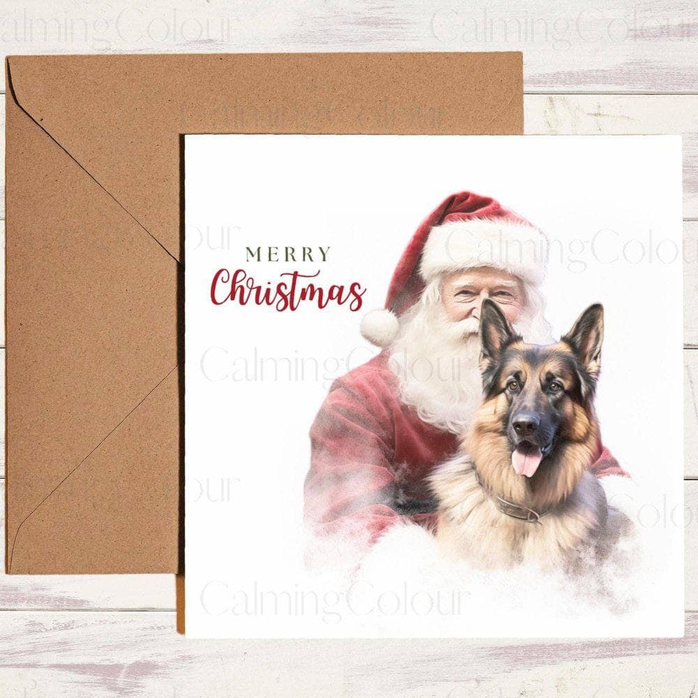 German Shepherd with Santa | Christmas Card | Calming Colour