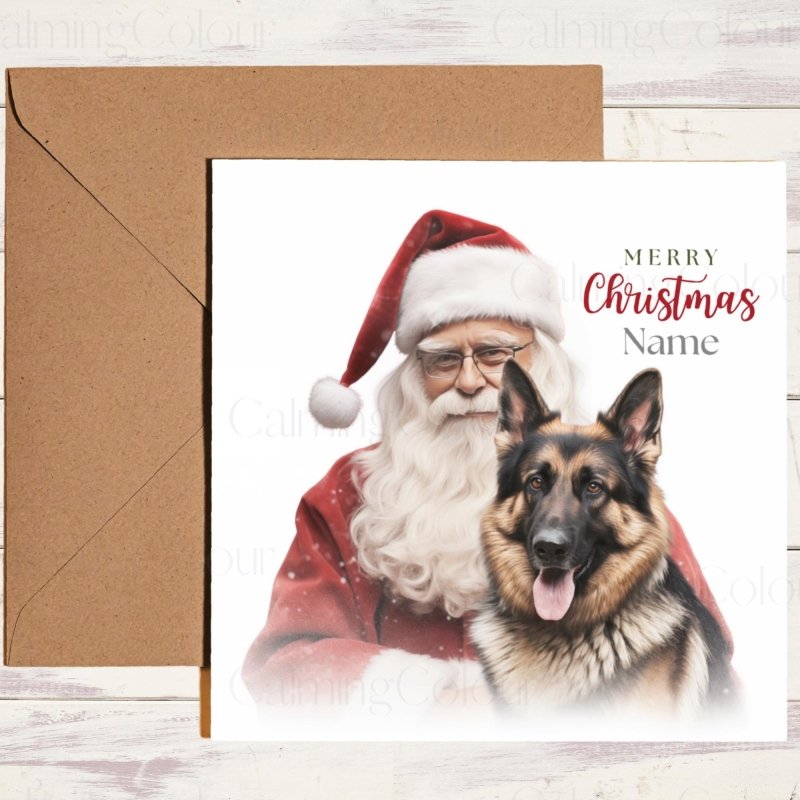 German Shepherd with Santa | Christmas Card | Christmas Card