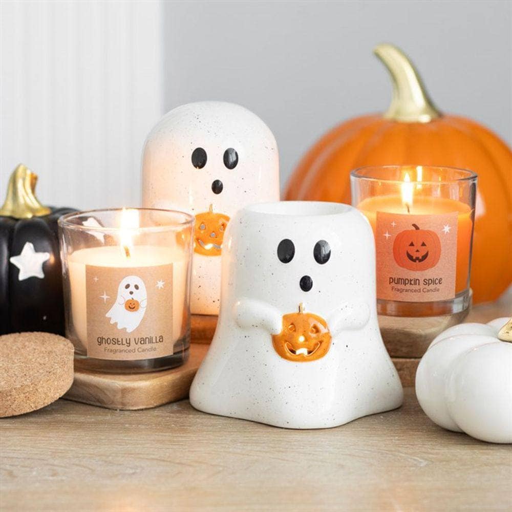 Ghost Shaped Tealight Candle Holder with Pumpkin | Calming Colour