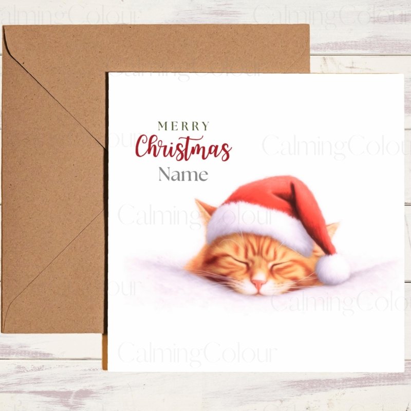 Ginger Cat Sleeping at Christmas | Festive Card | Christmas Card