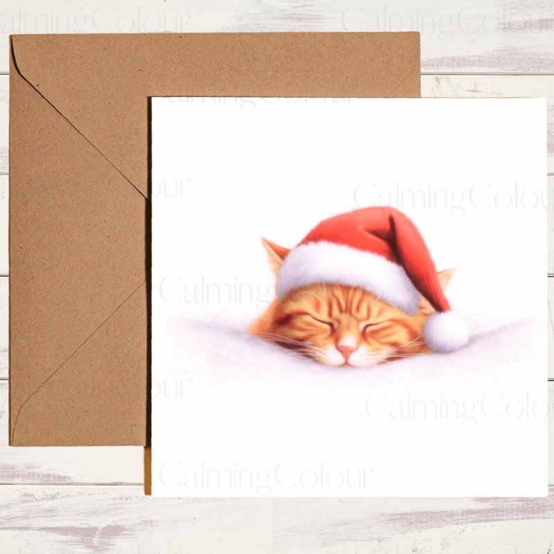 Ginger Cat Sleeping at Christmas | Festive Card | Christmas Card