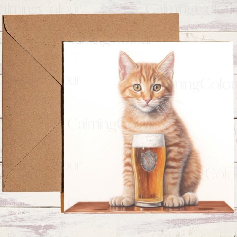 Ginger Cat with a Pint | Birthday Card | Birthday Card