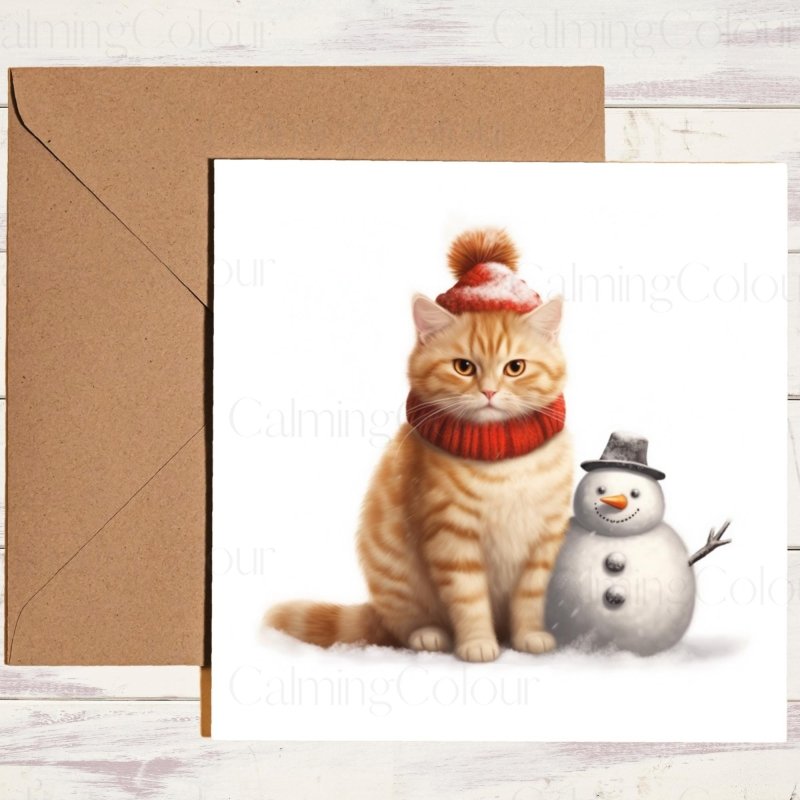 Ginger Cat with Frosty Pal | Christmas Card | Christmas Card