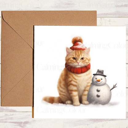 Ginger Cat with Frosty Pal | Christmas Card | Christmas Card