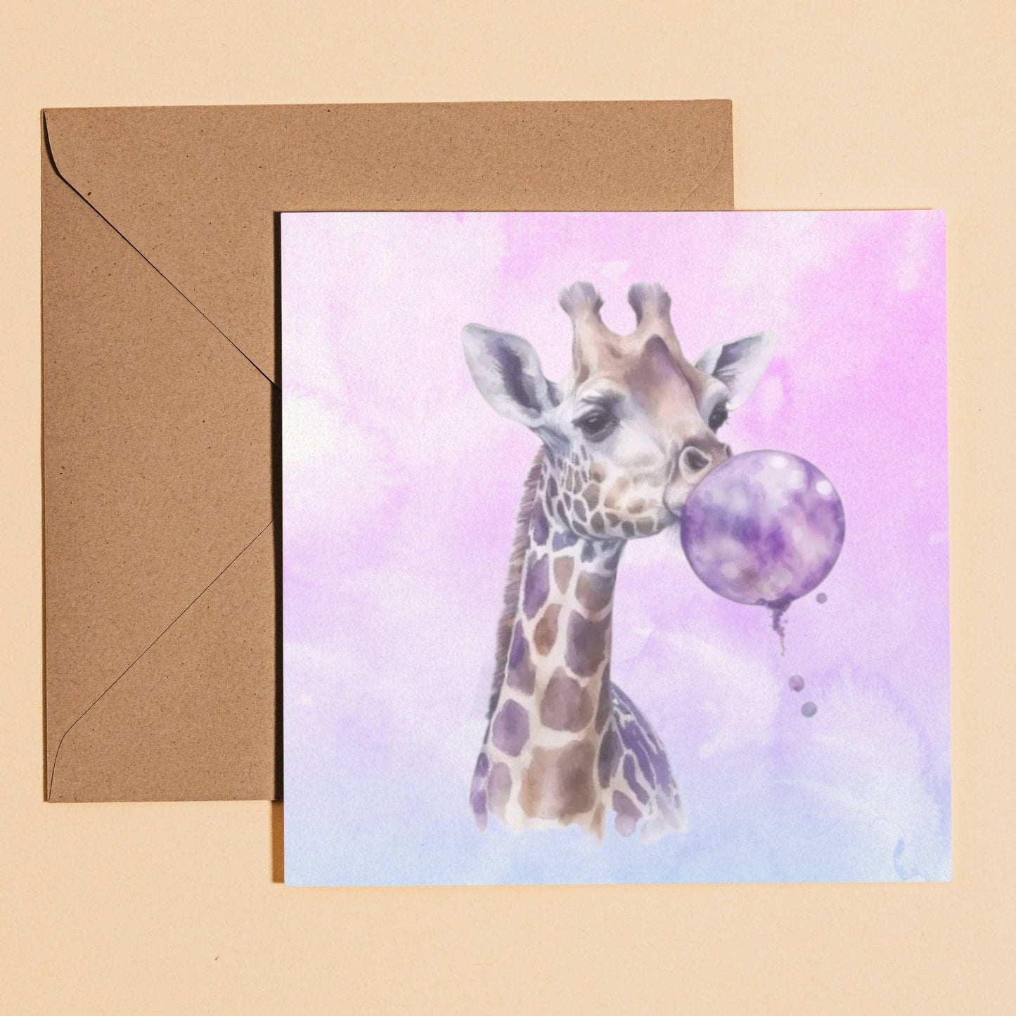 Giraffe with Pink Balloon | Greeting Card | Calming Colour