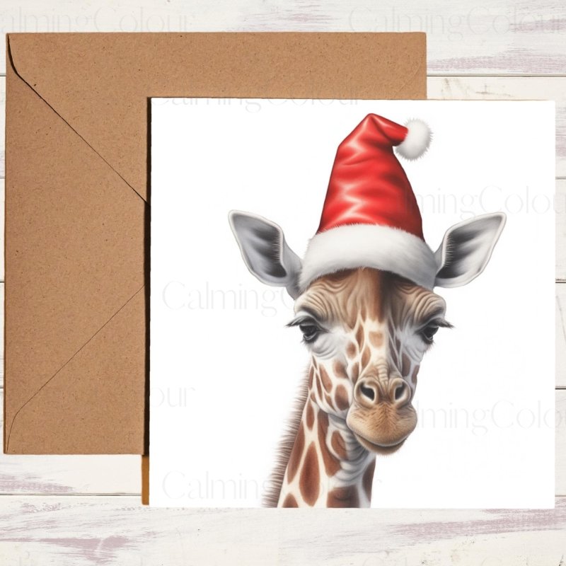 Giraffe Wearing a Santa Hat | Christmas Card | Christmas Card