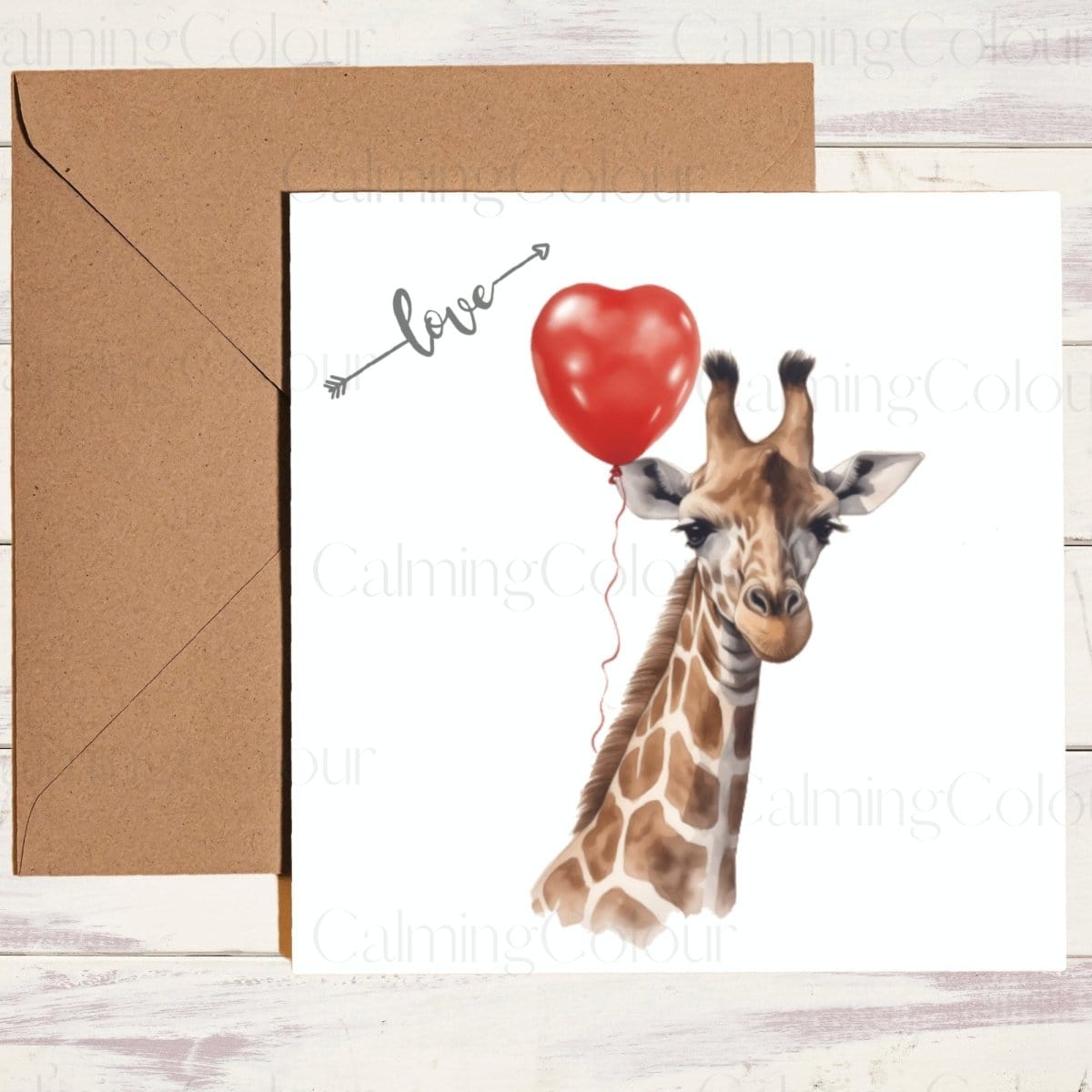 Giraffe with Red Balloon | Greeting Card | Single Card | Calming Colour