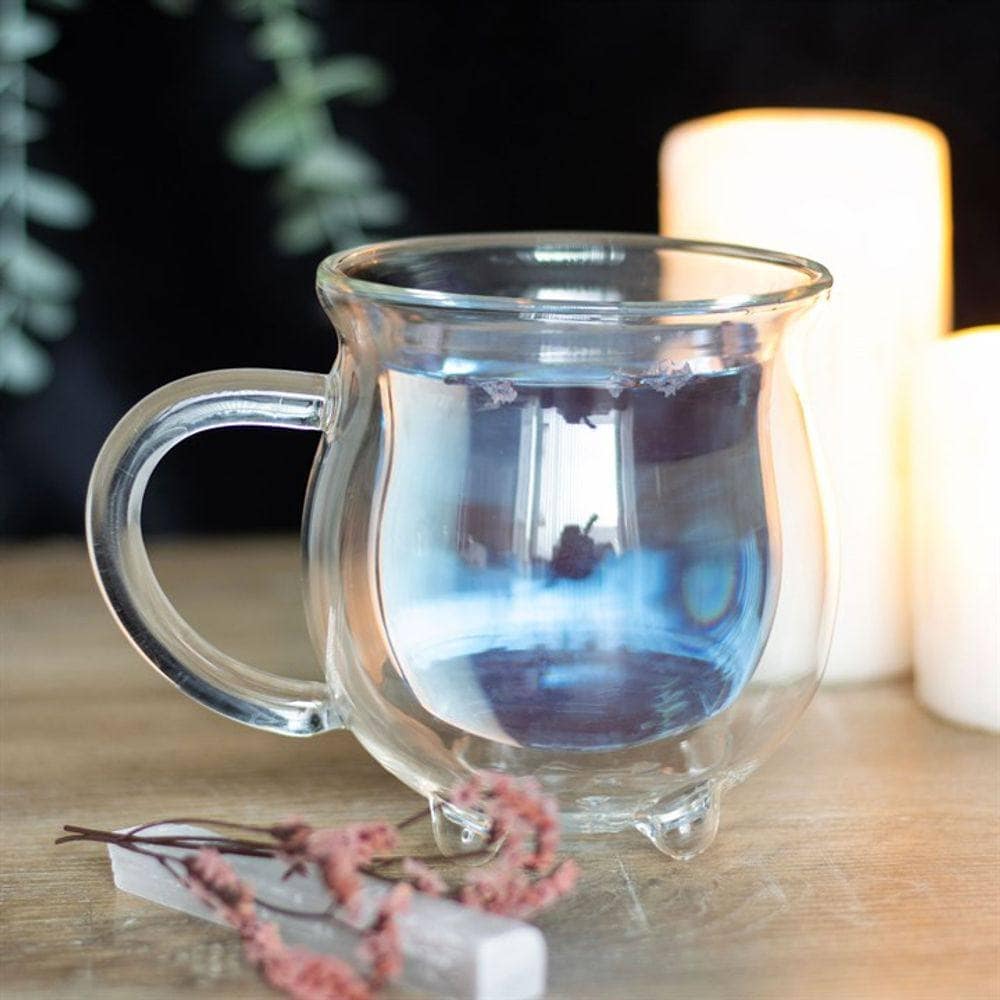 Glass Cauldron Mug | Clear Double Walled | Calming Colour