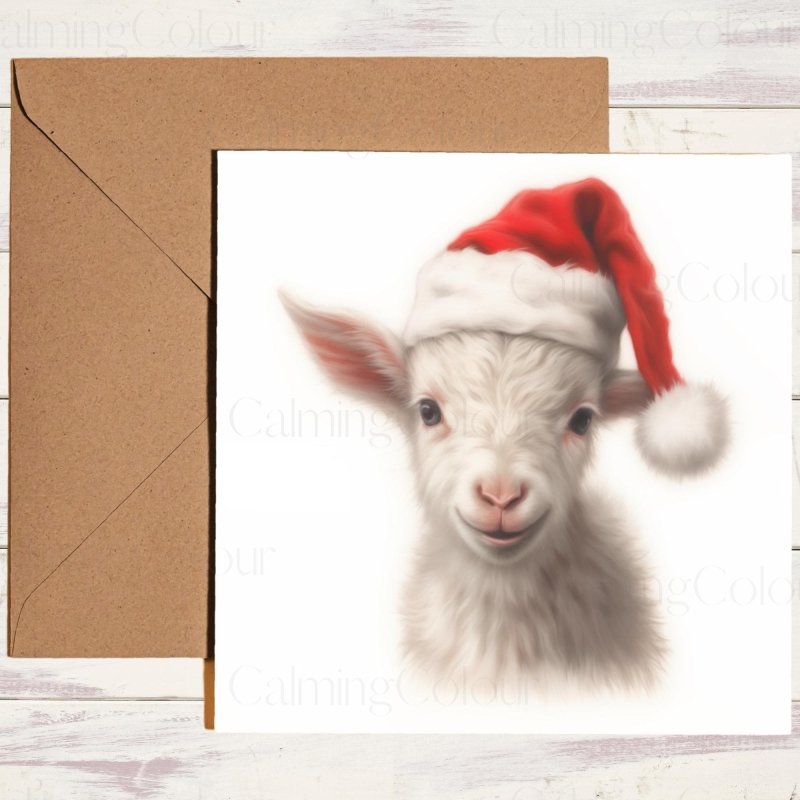 Goat Wearing a Santa Hat | Christmas Card | Christmas Card
