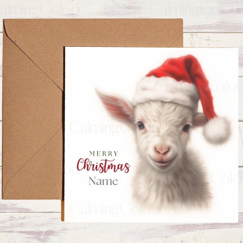 Goat Wearing a Santa Hat | Christmas Card | Christmas Card