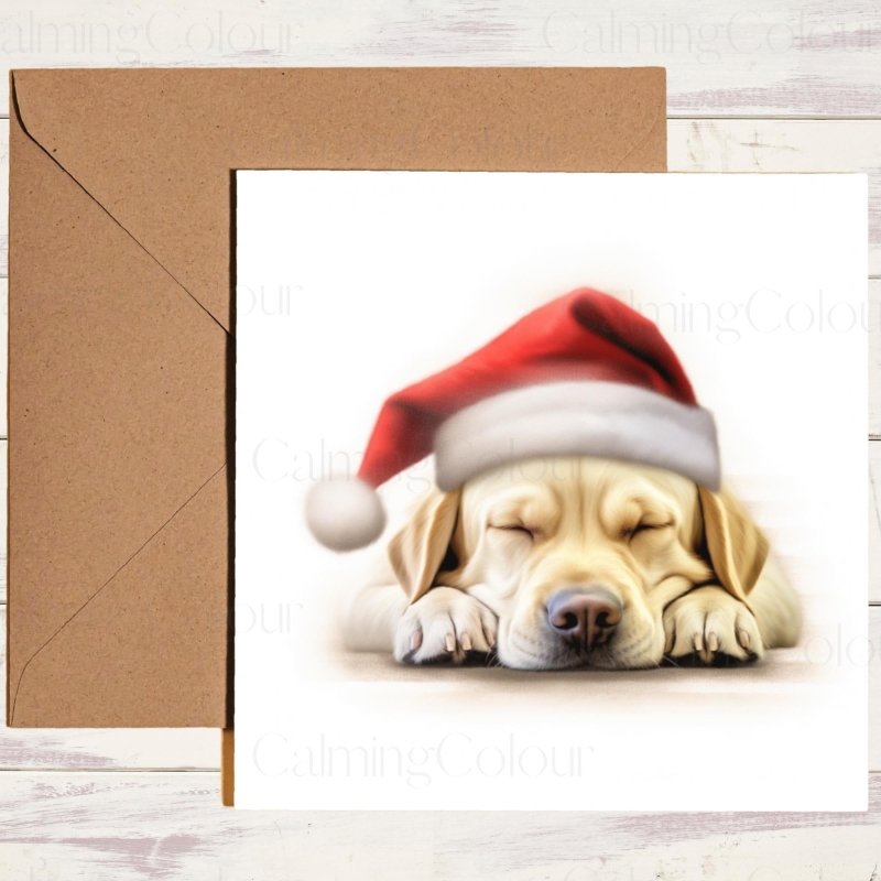 Gold Labrador Asleep in Santa Hat | Christmas Card | Christmas Card