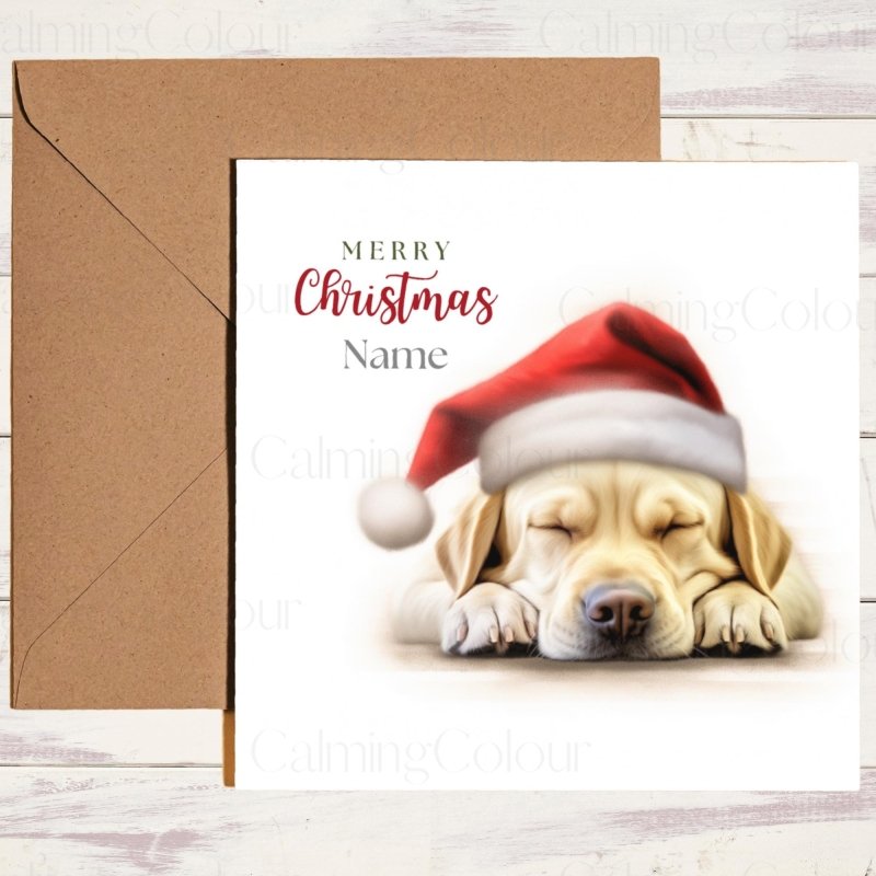 Gold Labrador Asleep in Santa Hat | Christmas Card | Christmas Card