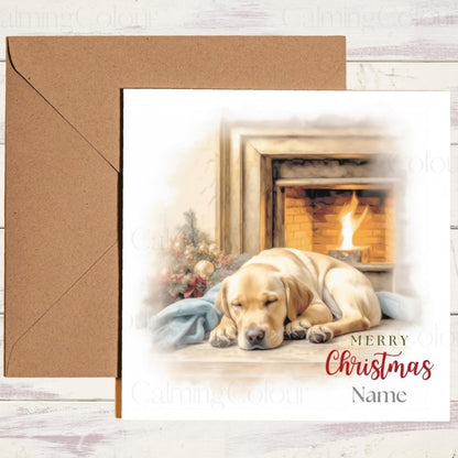 Gold Labrador by Fireplace | Christmas Card | Christmas Card