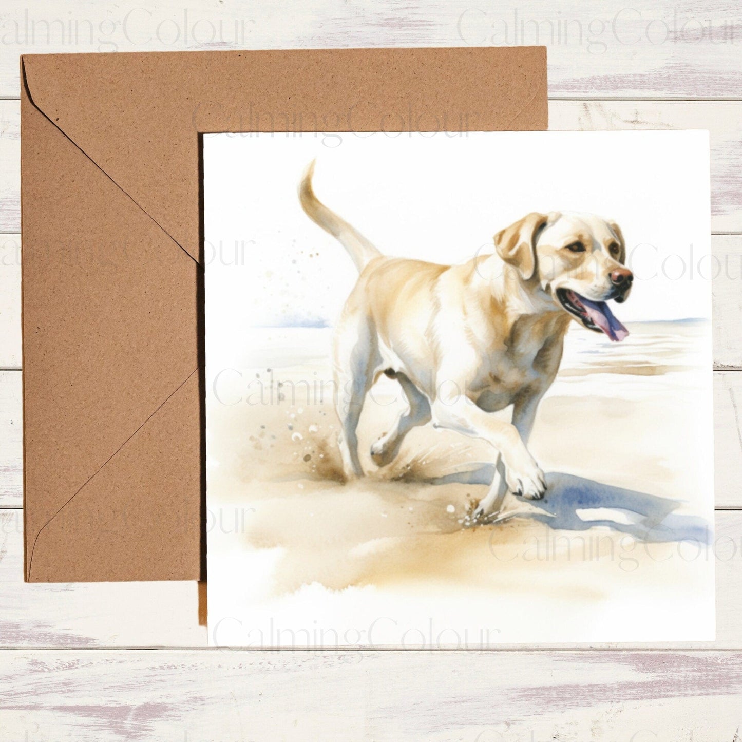 Gold Labrador on the Beach | Greeting Card | Calming Colour