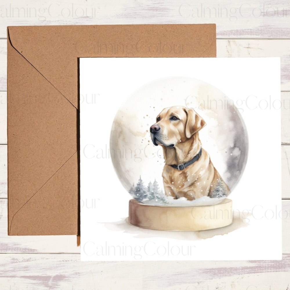 Gold Labrador in a Snow Globe | Christmas Card | Card for Dog Lover | Calming Colour