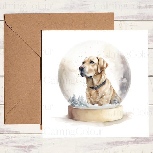 Gold Labrador in a Snow Globe | Christmas Card | Card for Dog Lover | Christmas Card