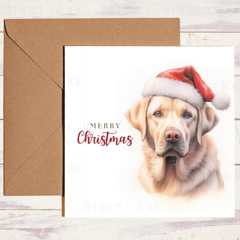 Gold Labrador | Red Santa Hat Christmas Card | Christmas Card