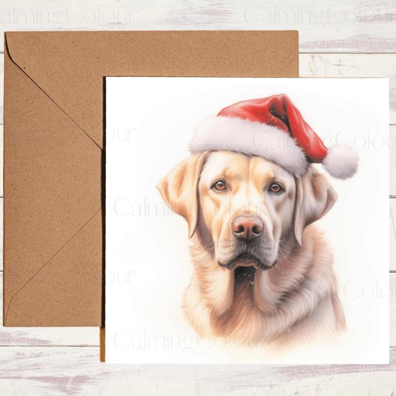 Gold Labrador | Red Santa Hat Christmas Card | Christmas Card