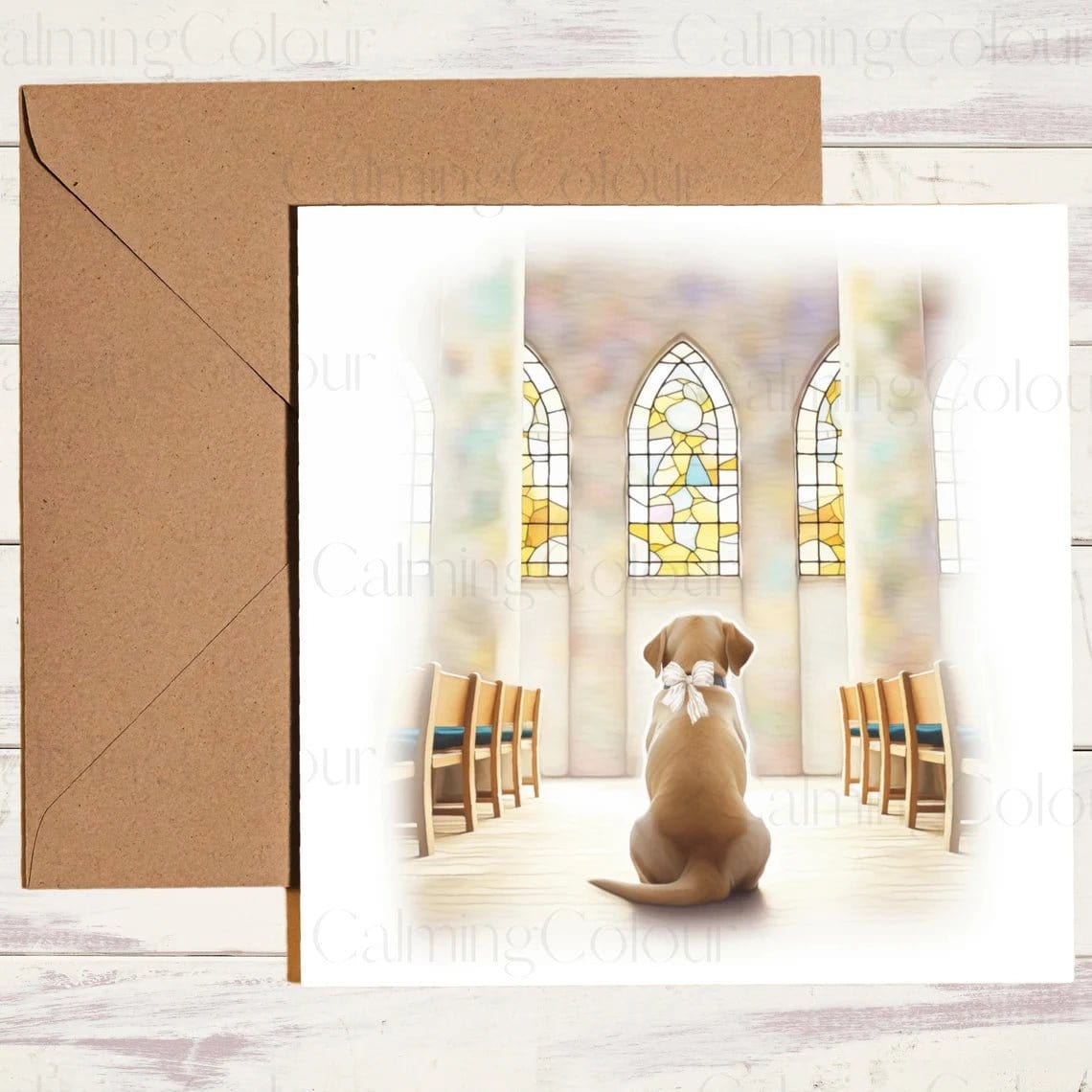 Gold Labrador in Church | Wedding Card | Calming Colour