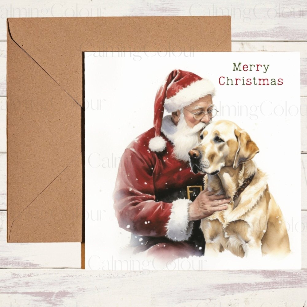 Gold Labrador with Father Christmas | Christmas Card | Calming Colour