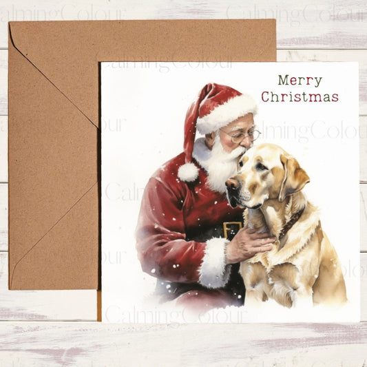 Gold Labrador with Father Christmas | Christmas Card | Christmas Card