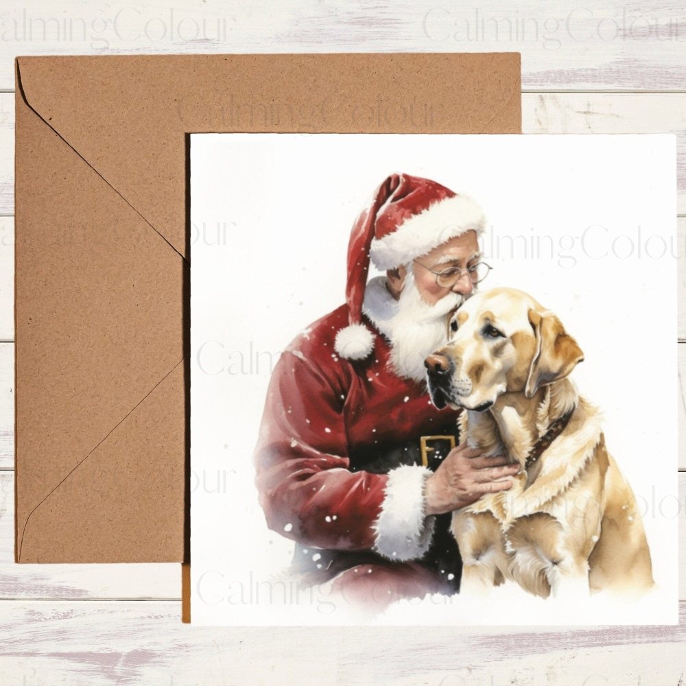 Gold Labrador with Father Christmas | Christmas Card | Calming Colour