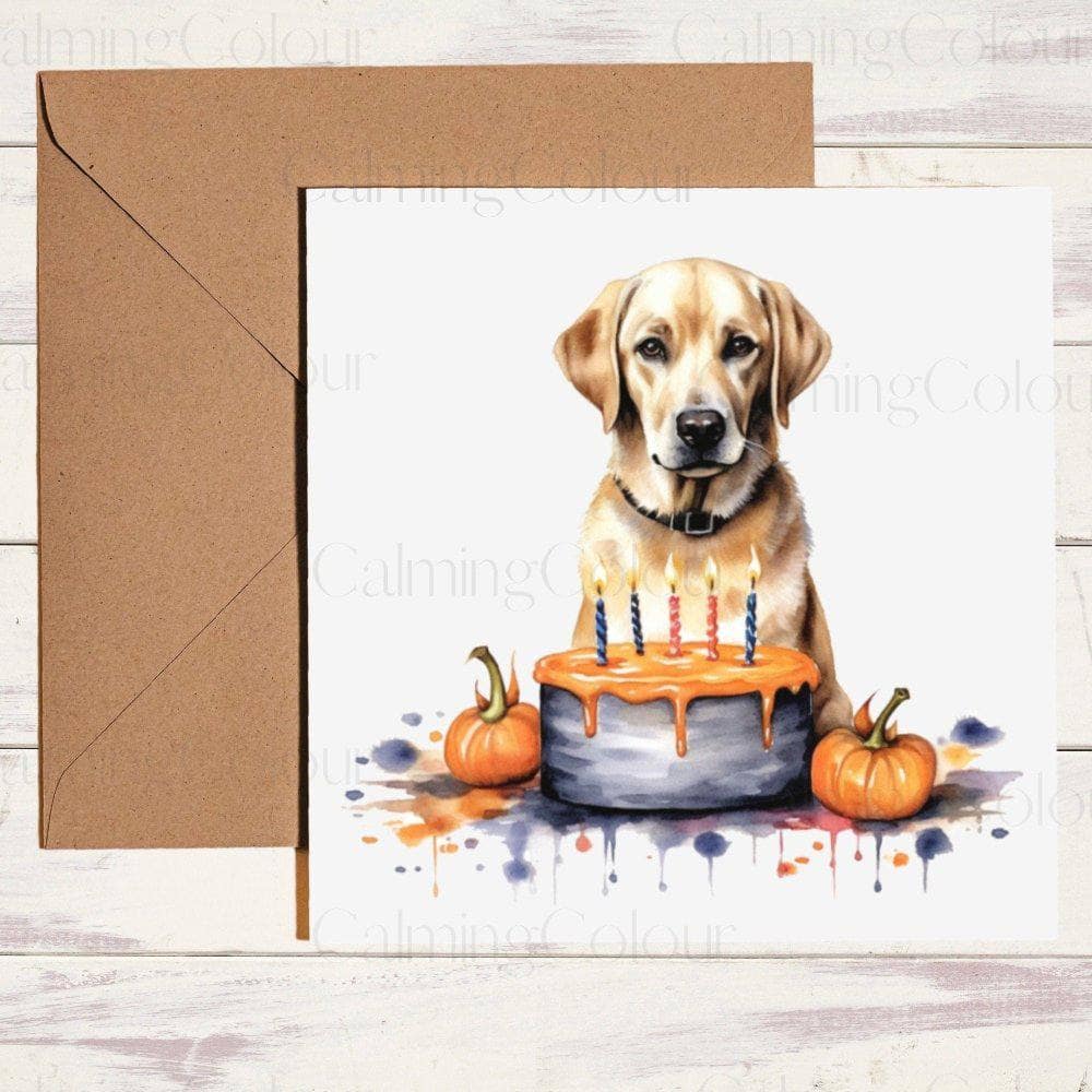 Gold Labrador with Halloween Birthday Cake | Halloween | Calming Colour