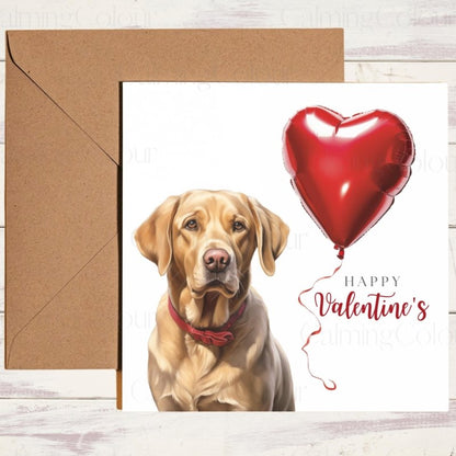 Gold Labrador with Heart Balloon | Valentine's Card | Valentine's Day