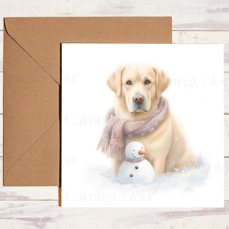 Gold Labrador with Mini Snowman | Christmas Card | Christmas Card