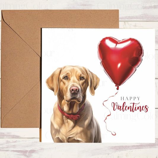 Gold Labrador with Red Balloon | Valentine's Card | With Love | Calming Colour