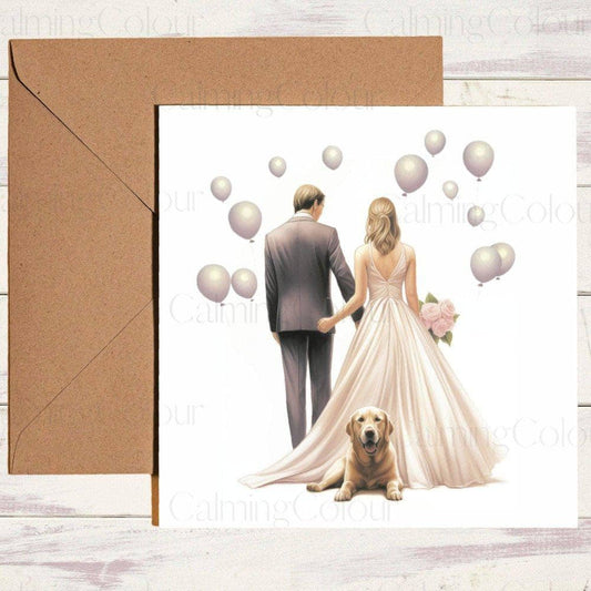 Gold Labrador with Wedding Couple | Special Card | Wedding Card