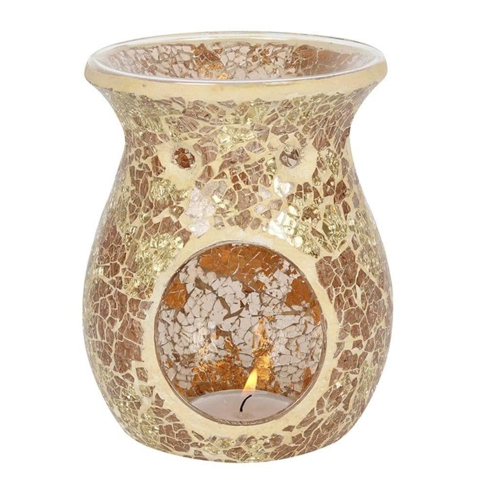 Gold Pillar Crackle Glass Oil Burner | Calming Colour