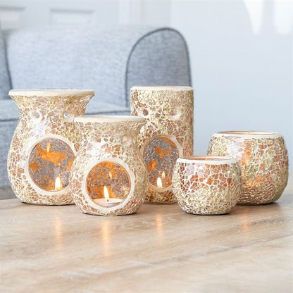 Gold Pillar Crackle Glass Oil Burner | Calming Colour