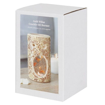 Gold Pillar Crackle Glass Oil Burner | Calming Colour