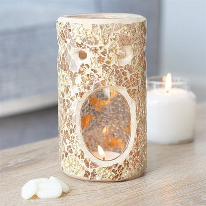 Gold Pillar Crackle Glass Oil Burner | Calming Colour