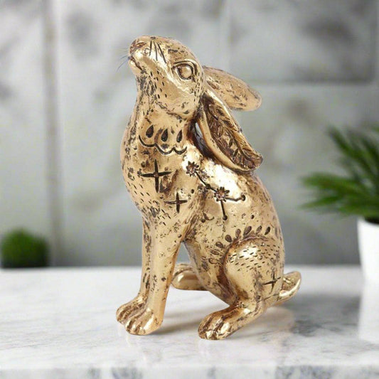 Gold - Tone Hare | Resin Midnight Hare Ornament | Calming Colour