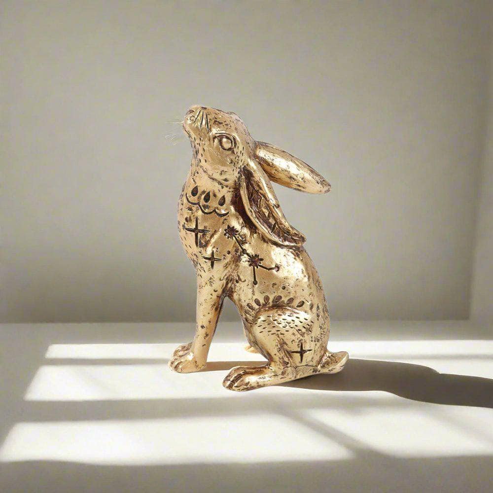 Gold - Tone Hare | Resin Midnight Hare Ornament | Calming Colour