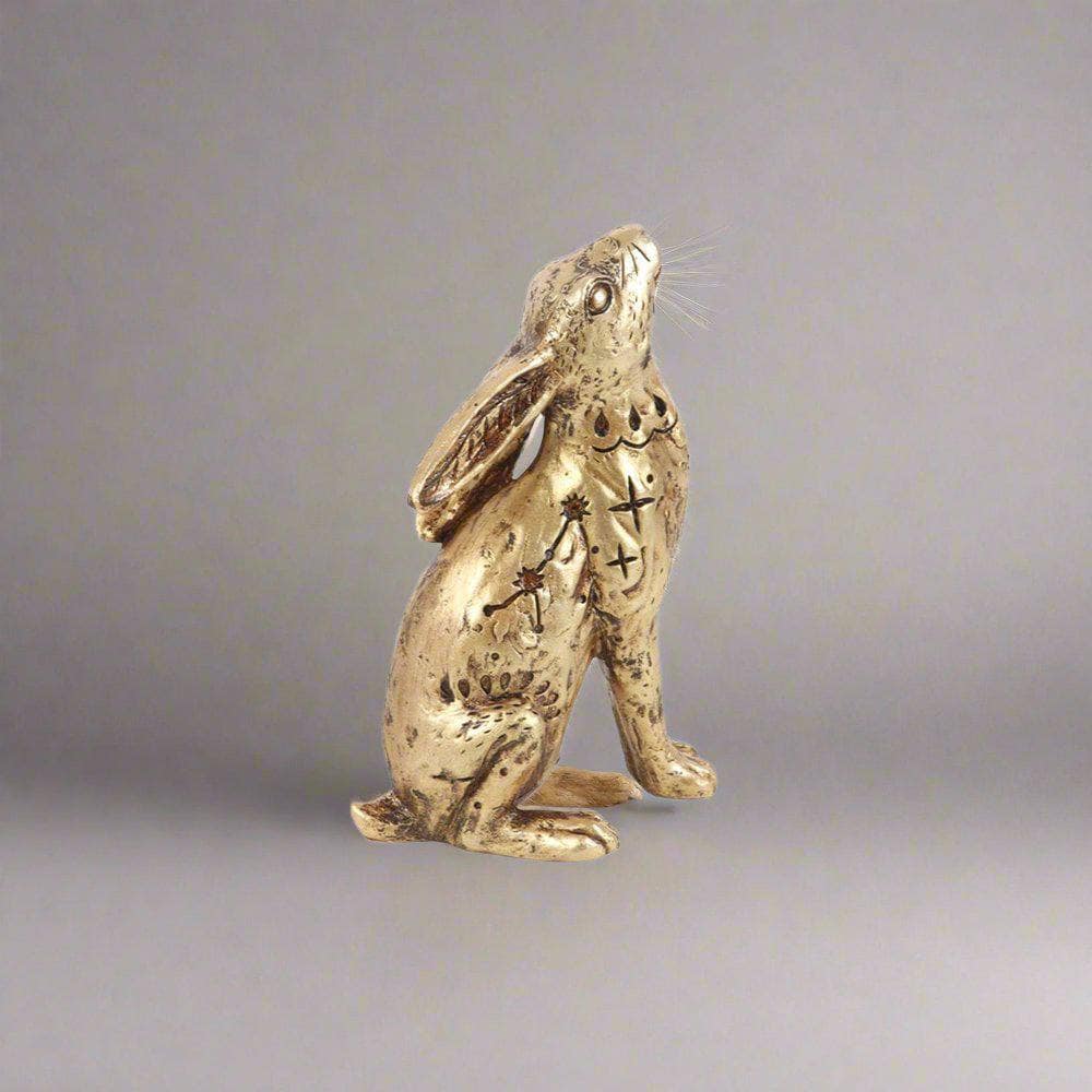 Gold - Tone Hare | Resin Midnight Hare Ornament | Calming Colour