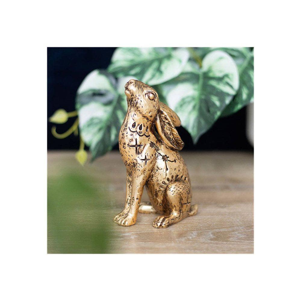 Gold - Tone Hare | Resin Midnight Hare Ornament | Calming Colour