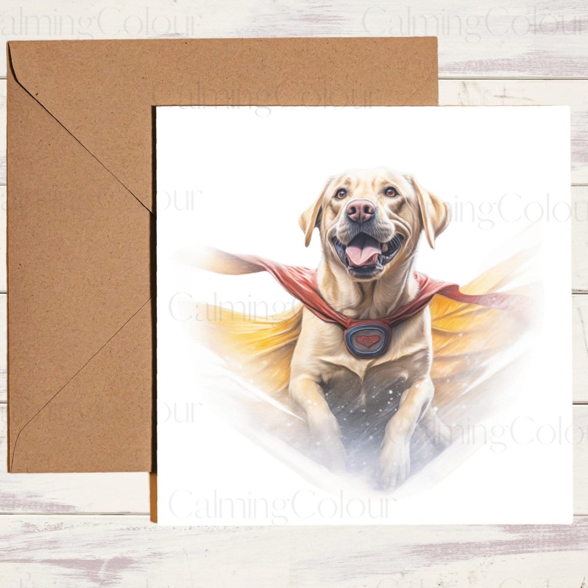 Golden Labrador as SuperHero | Greeting Card | Calming Colour